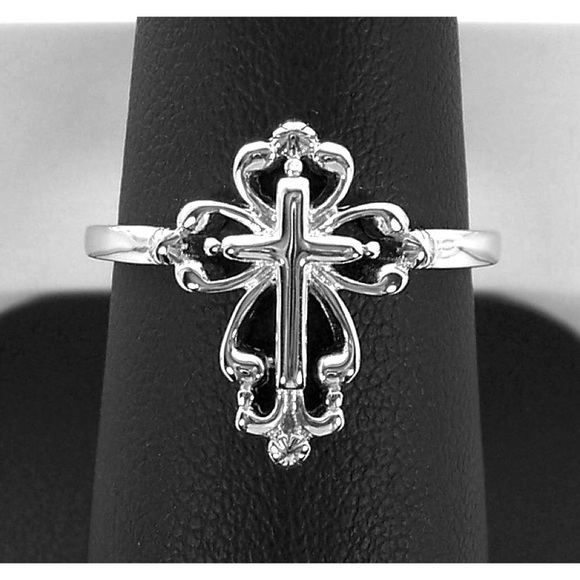 925 STERLING SILVER Cross High Polished Ring - Picture 10 of 14
